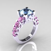 Modern Vintage 14K White Gold 3.0 Carat Aquamarine Light Pink Sapphire Designer Wedding Ring R142-14KWGLPSAQ-1