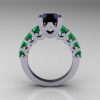 Modern Vintage 14K White Gold 3.0 Carat Black Diamond Emerald Designer Wedding Ring R142-14KWGEMBD-2