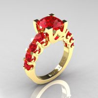 Modern Vintage 14K Yellow Gold 3.0 Carat Rubies Designer Wedding Ring R142-14KYGR-1