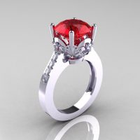 Classic 10K White Gold 3.0 Carat Rubies Diamond Solitaire Wedding Ring R301-10KWGDR-1