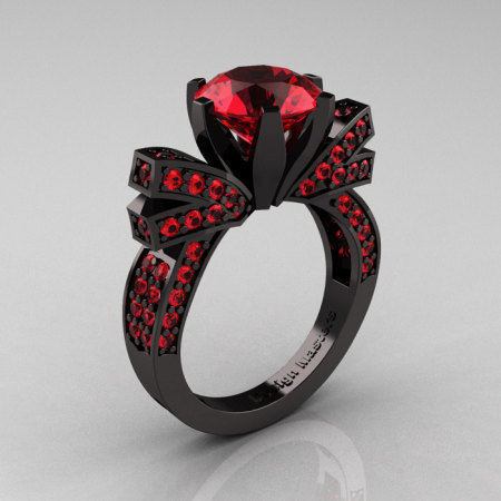 French 14K Black Gold 3.0 CT Rubies Engagement Ring Wedding Ring R382-14KBGRR-1