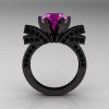 French 14K Black Gold 3.0 CT Amethyst Black Damond Engagement Ring Wedding Ring R382-14KBGBDAM-2