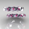 Modern Italian 14K White Gold Pink Sapphire Wedding Band Set R320BS-14KWGPS-3