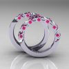 Modern Italian 14K White Gold Pink Sapphire Wedding Band Set R320BS-14KWGPS-2