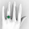 French Antique 14K White Gold 3.0 Carat Emerald Diamond Solitaire Wedding Ring Y235-14KWGDEM-4