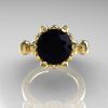 French Antique 14K Yellow Gold 3.0 CT Black and White Diamond Solitaire Wedding Ring Y235-14KYGDBD-3