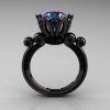 French Antique 14K Black Gold 3.0 CT Alexandrite Black Diamond Solitaire Wedding Ring Y235-14KBGBDAL-2