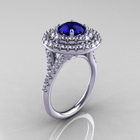 Classic Soleste 14K White Gold 1.0 Ct Blue Sapphire Diamond Ring R236-14KWGDBS-1