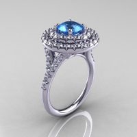 Classic Soleste 14K White Gold 1.0 Ct Blue Topaz Diamond Ring R236-14KWGDBT-1