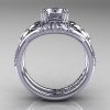 Nature Inspired 14K White Gold 1.0 Ct Russian CZ Diamond Leaf and Vine Engagement Ring Wedding Band Set R245S-14KWGDCZ-2