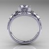 Nature Inspired 14K White Gold 1.0 Ct Russian CZ Diamond Leaf and Vine Engagement Ring R245-14KWGDCZ-2