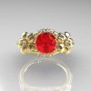 Nature Inspired 14K Yellow Gold 1.0 Ct Ruby Diamond Leaf and Vine Engagement Ring R245-14KYGDR-3