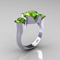 Nature Classic 10K White Gold 2.0 Ct Heart Peridot Three Stone Floral Engagement Ring Wedding Ring R434-10KWGDP-1