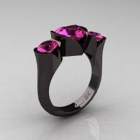 Nature Classic 14K Black Gold 2.0 Ct Heart Pink Sapphire Three Stone Floral Engagement Ring Wedding Ring R434-14KBGPS-1