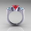 Nature Classic 10K White Gold 2.0 Ct Heart Ruby Aquamarine Three Stone Floral Engagement Ring Wedding Ring R434-10KWGAQR-2