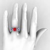 Nature Classic 10K White Gold 2.0 Ct Heart Ruby Aquamarine Three Stone Floral Engagement Ring Wedding Ring R434-10KWGAQR-4
