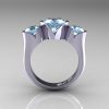 Nature Classic 10K White Gold 2.0 Ct Heart Aquamarine Three Stone Floral Engagement Ring Wedding Ring R434-10KWGAQ-2