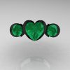 Nature Classic 14K Black Gold 2.0 Ct Heart Emerald Three Stone Floral Engagement Ring Wedding Ring R434-14KBGEM-3