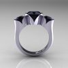 Nature Classic 10K White Gold 2.0 Ct Heart Black Diamond Three Stone Floral Engagement Ring Wedding Ring R434-10KWGBD-2