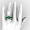 Nature Classic 14K Black Gold 2.0 Ct Heart Emerald Three Stone Floral Engagement Ring Wedding Ring R434-14KBGEM-4
