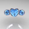 Nature Classic 10K White Gold 2.0 Ct Heart Blue Topaz Three Stone Floral Engagement Ring Wedding Ring R434-10KWGBT-3