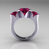 Nature Classic 10K White Gold 2.0 Ct Heart Garnet Three Stone Floral Engagement Ring Wedding Ring R434-10KWGG-2