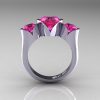 Nature Classic 10K White Gold 2.0 Ct Heart Pink Sapphire Three Stone Floral Engagement Ring Wedding Ring R434-10KWGPS-2