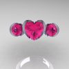 Nature Classic 10K White Gold 2.0 Ct Heart Pink Sapphire Three Stone Floral Engagement Ring Wedding Ring R434-10KWGPS-3