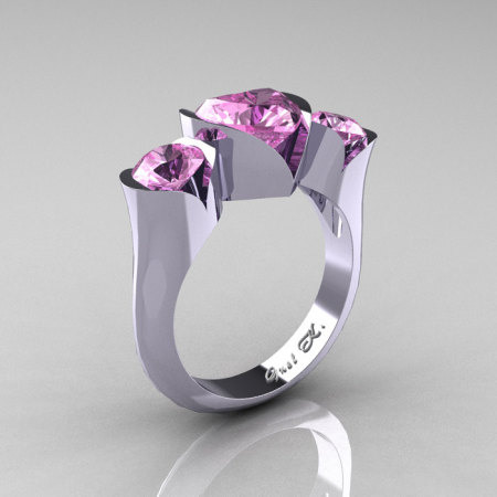 Nature Classic 10K White Gold 2.0 Ct Heart Light Pink Sapphire Three Stone Floral Engagement Ring Wedding Ring R434-10KWGLPS-1