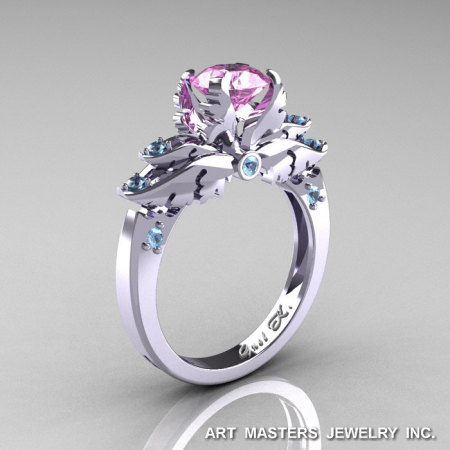 Classic Angel 14K White Gold 1.0 Ct Light Pink Sapphire Aquamarine Solitaire Engagement Ring R482-14KWGAQLPS-1