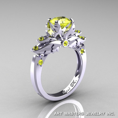 Classic Angel 14K White Gold 1.0 Ct Yellow Sapphire Solitaire Engagement Ring R482-14KWGYS-1