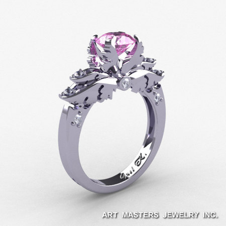 Classic 14K White Gold 1.0 Ct Light Pink Sapphire Diamond Solitaire Engagement Ring R482-14KWGDLPS-1