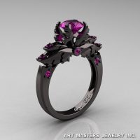 Classic 14K Black Gold 1.0 Carat Amethyst Solitaire Engagement Ring R482-14KBGAM-1