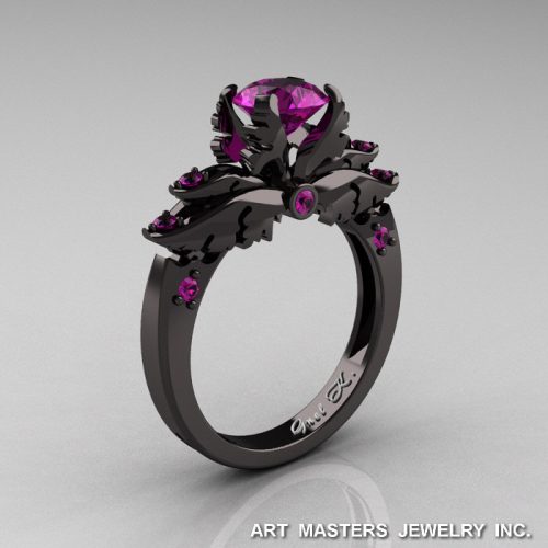 Classic 14K Black Gold 1.0 Carat Amethyst Solitaire Engagement Ring R482-14KBGAM-1