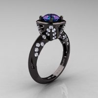 Classic French 14K Black Gold 1.0 Carat Chrysoberyl Alexandrite Diamond Engagement Ring Wedding RIng R502-14KBGDA-1