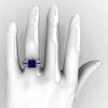 French Vintage 14K White Gold 3.8 Carat Princess Blue Sapphire Diamond Solitaire Ring R222-WGDBS-4
