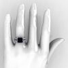 French Vintage 14K White Gold 3.8 Carat Princess Black and White Diamond Solitaire Ring R222-WGDBD-4