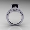 French Vintage 14K White Gold 3.8 Carat Princess Black and White Diamond Solitaire Ring R222-WGDBD-2