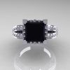 French Vintage 14K White Gold 3.8 Carat Princess Black and White Diamond Solitaire Ring R222-WGDBD-3