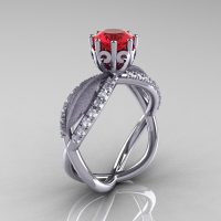 14k white gold ruby diamond unusual unique floral engagement ring anniversary ring wedding ring R278SB-WGDR-1