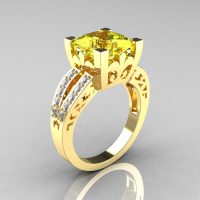 French Vintage 14K Yellow Gold 3.8 Carat Princess Yellow Topaz Diamond Solitaire Ring R222-YGDYT-1