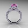 French Vintage 14K White Gold 3.8 Carat Princess Light Pink Sapphire Diamond Solitaire Ring R222-WGDLPS-2