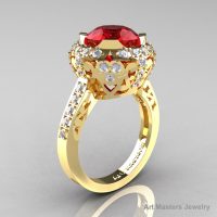Modern Edwardian 14K Yellow Gold 3.0 Ct Ruby Diamond Engagement Ring Wedding Ring Y404-14KYGDR-1