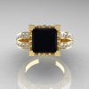 French Vintage 14K Yellow Gold 3.8 Carat Princess Black and White Diamond Solitaire Ring R222-YGDBD-3