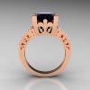 French Vintage 14K Rose Gold 3.8 Carat Princess Black and White Diamond Solitaire Ring R222-RGDBD-2