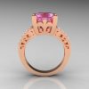 French Vintage 14K Rose Gold 3.8 Carat Princess Light Pink Sapphire Diamond Solitaire Ring R222-RGDLPS-2
