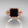 French Vintage 14K Rose Gold 3.8 Carat Princess Black and White Diamond Solitaire Ring R222-RGDBD-3
