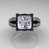 French Vintage 14K Black Gold 3.8 Carat Princess Cubic Zirconia Diamond Solitaire Ring R222-BGDCZ-3