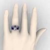 Classic 14K White Gold Three Stone Princess White and Blue Sapphire Diamond Solitaire Engagement Ring Wedding Band Set R500S-14KWGDBSWS-4