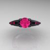 Classic Angel 14K Matte Black Gold 1.0 Carat Pink Sapphire Solitaire Engagement Ring R482-14KMBGPS-3